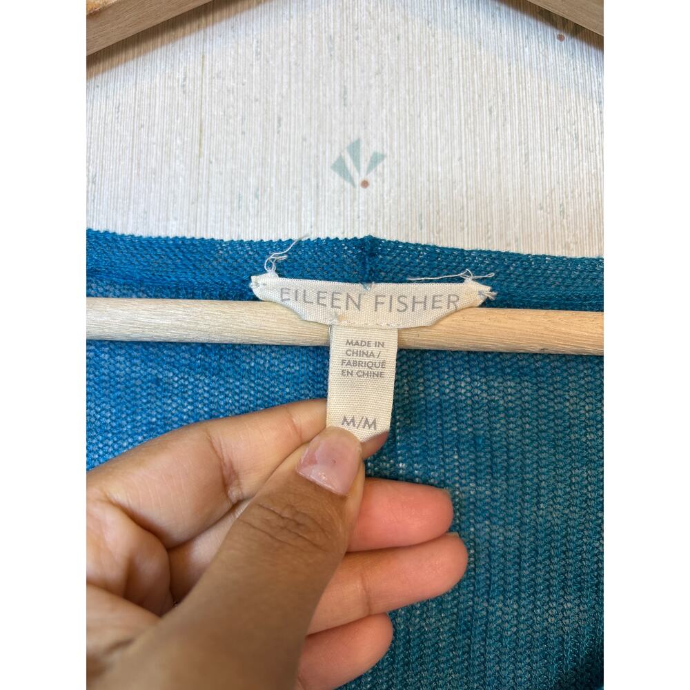 Eileen Fisher Organic Linen Blend Sweater Medium Teal Relaxed Lagenlook Minimal - Picture 6 of 7
